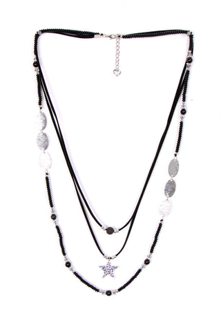 Multirow Long Necklace with Star Pendant Beads