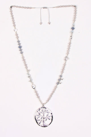 Long Beads Necklace with Tree Of Life Pendant