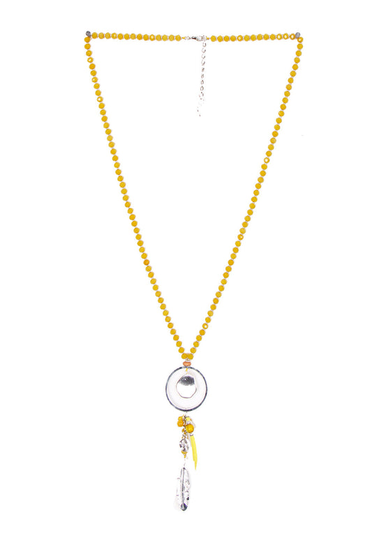 Long beads necklace with Tribal and Feather Pendant