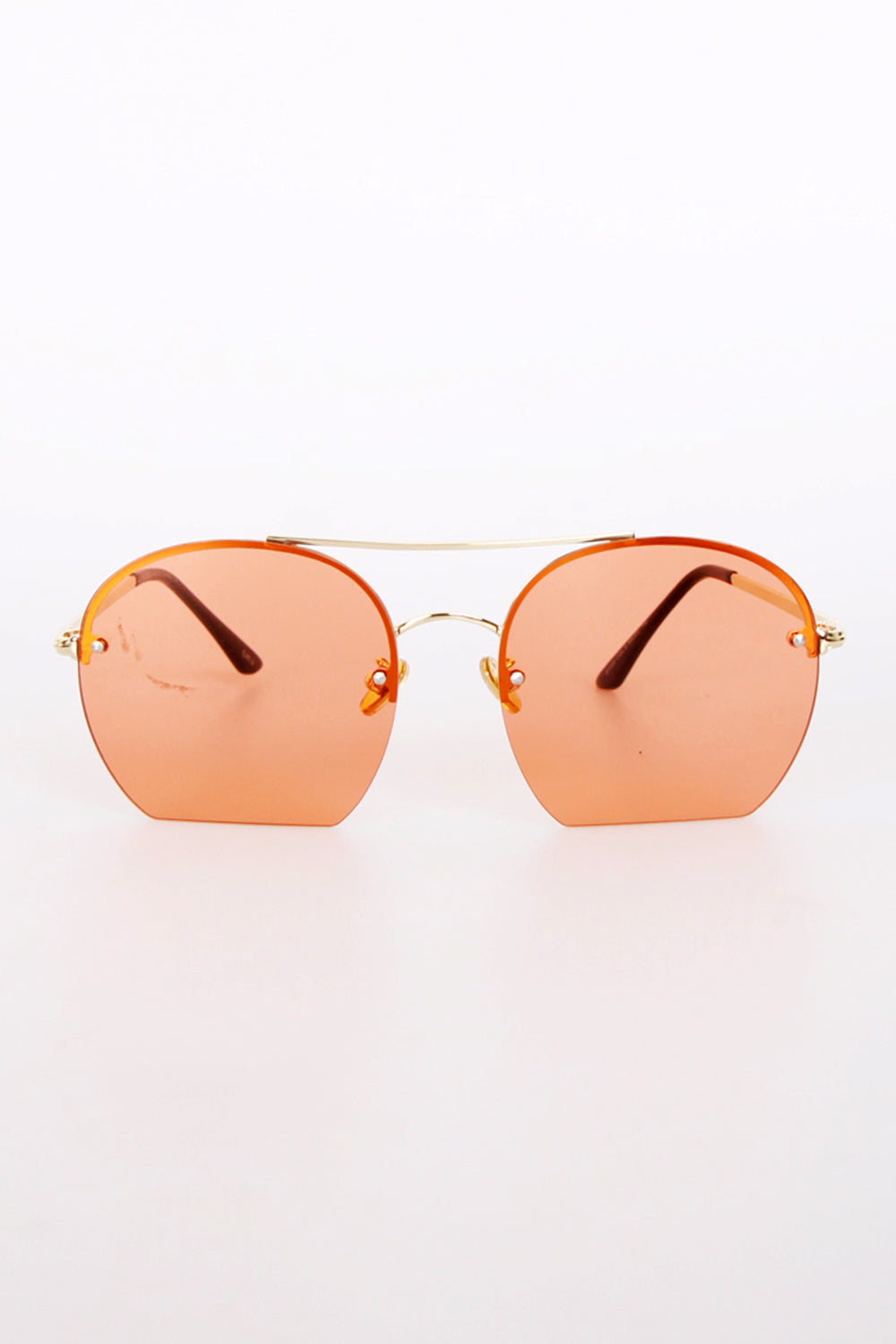 Gold Metal Frame Double Bridge Flat Bottom Sunglasses