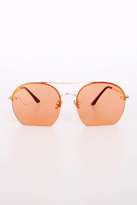 Gold Metal Frame Double Bridge Flat Bottom Sunglasses