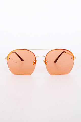 Gold Metal Frame Double Bridge Flat Bottom Sunglasses