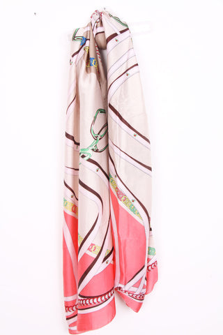 Large Silky Belt And Chain Print Scarf