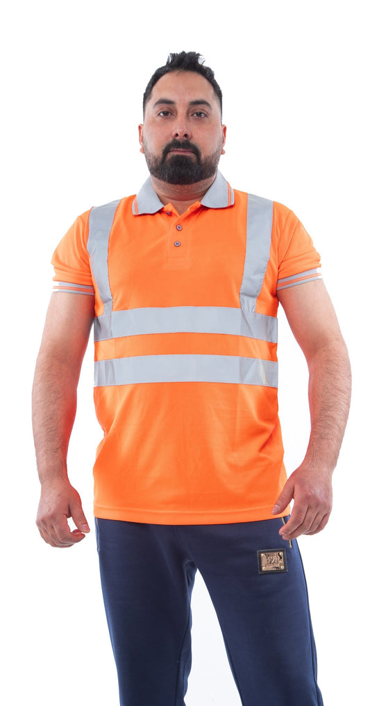 Hi Viz Polo Shirt Orange With Gray Collar