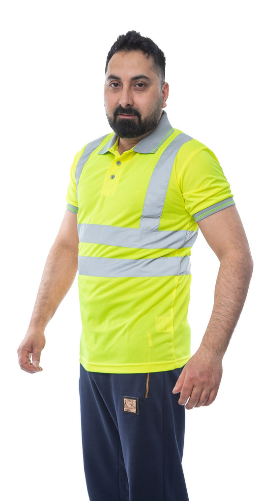 Hi Viz Polo Shirt Yellow With Gray Collar