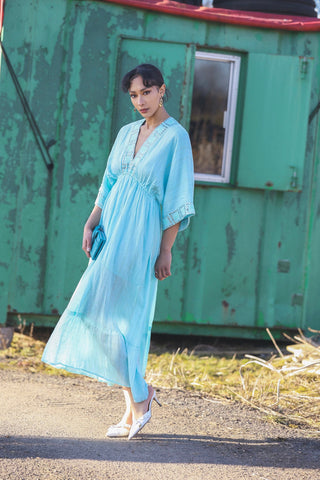 Gold Thread Mirror Embroidery Bohemian Maxi Style Dress