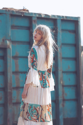 Vintage Coloured Patch Print Bohemian Maxi Style Dress