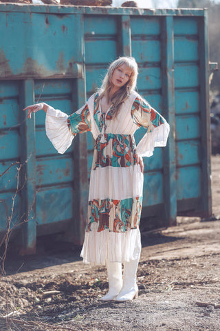 Vintage Coloured Patch Print Bohemian Maxi Style Dress