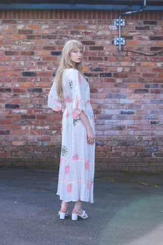 Multicoloured Geometric Flower Print Bohemian Maxi Style Dress