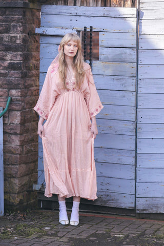 Gold Thread Mirror Embroidery Bohemian Maxi Style Dress