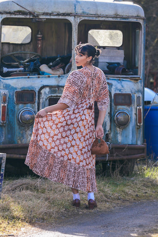 Tie Dye Geometric Print Bohemian Maxi Style Dress