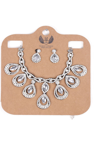 TEARDROP DETAIL DIAMANTE 2-PIECE NECKLACE AND EARRINGS SET