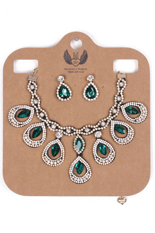TEARDROP DETAIL DIAMANTE 2-PIECE NECKLACE AND EARRINGS SET