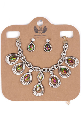 TEARDROP DETAIL DIAMANTE 2-PIECE NECKLACE AND EARRINGS SET