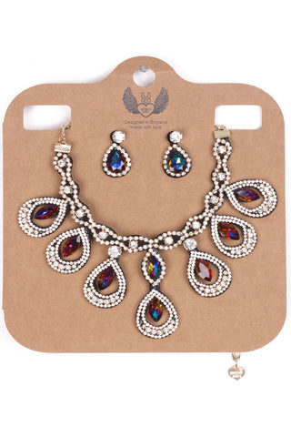TEARDROP DETAIL DIAMANTE 2-PIECE NECKLACE AND EARRINGS SET