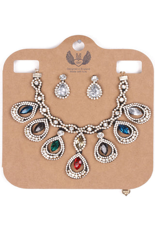 TEARDROP DETAIL DIAMANTE 2-PIECE NECKLACE AND EARRINGS SET