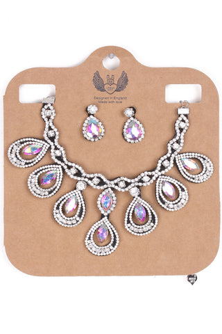 TEARDROP DETAIL DIAMANTE 2-PIECE NECKLACE AND EARRINGS SET