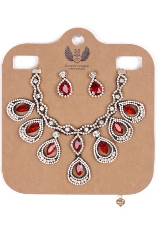 TEARDROP DETAIL DIAMANTE 2-PIECE NECKLACE AND EARRINGS SET