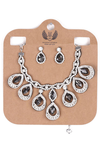 TEARDROP DETAIL DIAMANTE 2-PIECE NECKLACE AND EARRINGS SET
