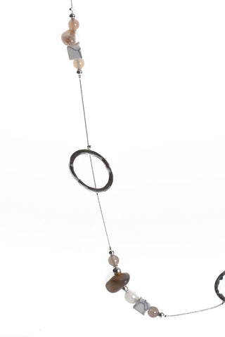 Hoop And Gem Stone Chain Long Necklace in Silver