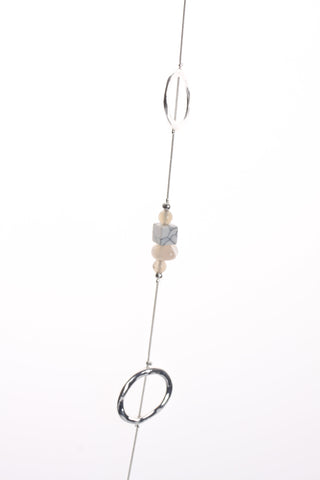 Hoop And Gem Stone Chain Long Necklace in Silver