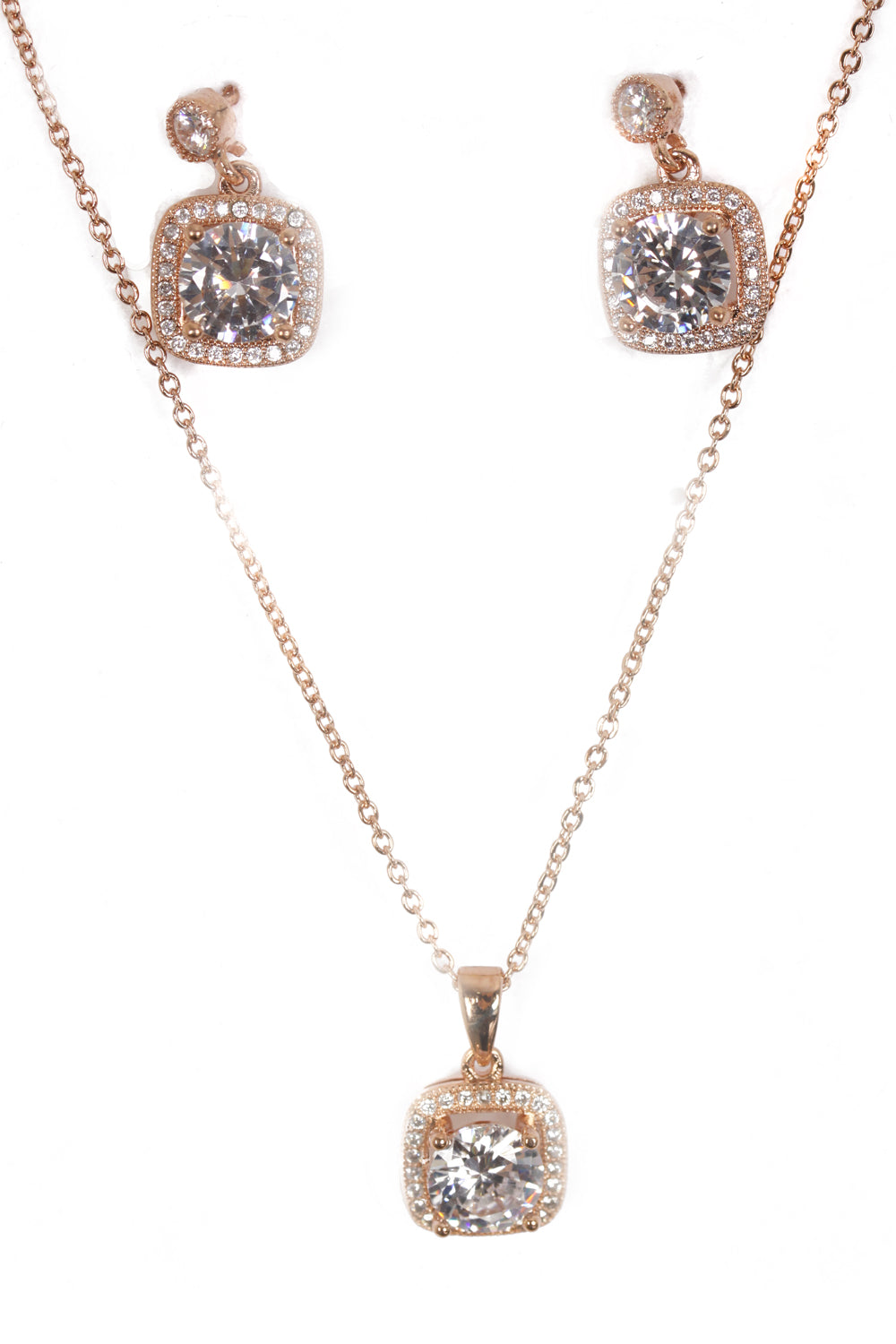 Square Cubic Zirconia Necklace & Earring Sets