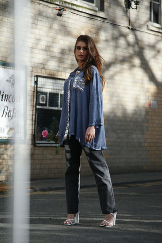 Sequin Pocket Lyocell Shirt