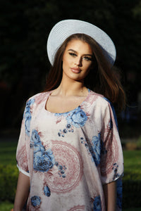 Blue Peonies and Mandala Print Silky Feel Top