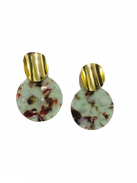 Curved Disc Round Resin Look Earrings