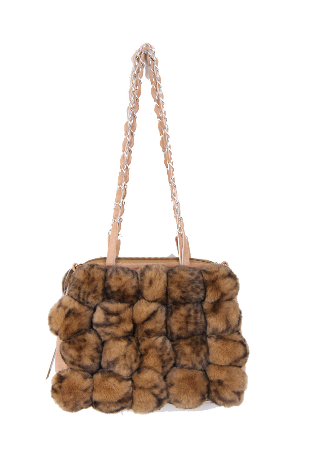 Fluffy Faux Fur Pom Pom Chain Shoulder Handbag