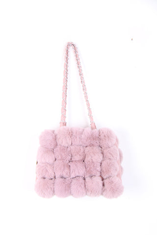 Fluffy Faux Fur Pom Pom Chain Shoulder Handbag