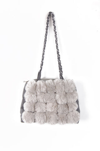 Fluffy Faux Fur Pom Pom Chain Shoulder Handbag
