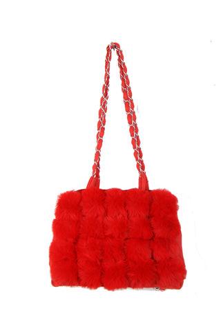 Fluffy Faux Fur Pom Pom Chain Shoulder Handbag