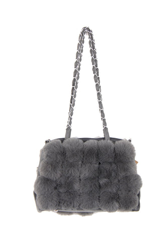 Fluffy Faux Fur Pom Pom Chain Shoulder Handbag