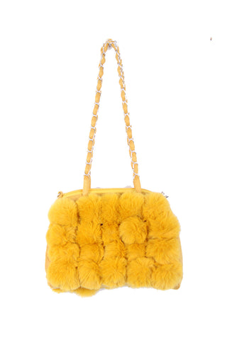Fluffy Faux Fur Pom Pom Chain Shoulder Handbag