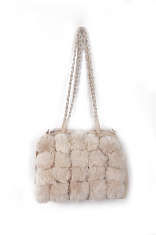 Fluffy Faux Fur Pom Pom Chain Shoulder Handbag