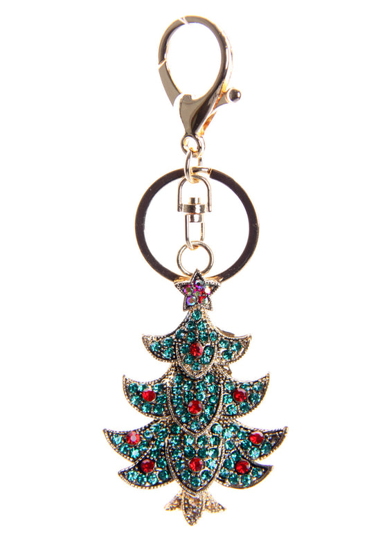 Christmas Tree Diamante Bag Charm Keyring