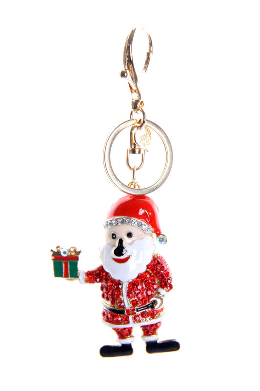 Santa with Present Diamante Bag Charm Keyring