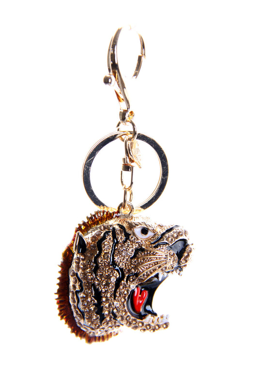 Tiger Roar Head Diamante Bag Charm Keyring