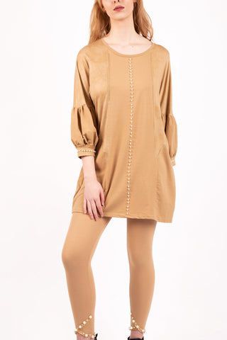 Pearl Embellished Top with Puff Sleeves