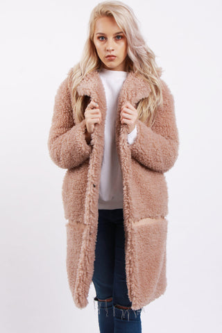 Shaggy Teddy Coat with PU Detail