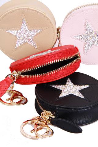Star Diamante Zip Coin Bag Charm Keyring
