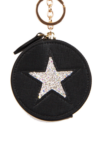 Star Diamante Zip Coin Bag Charm Keyring