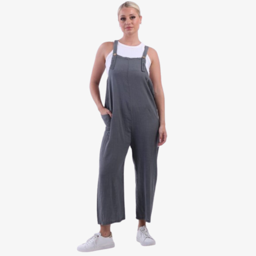 Italian Cotton Plain Wide Leg Dungaree