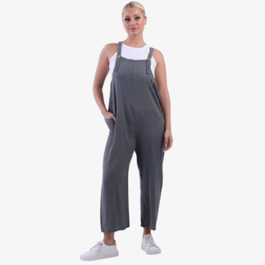 Italian Cotton Plain Wide Leg Dungaree