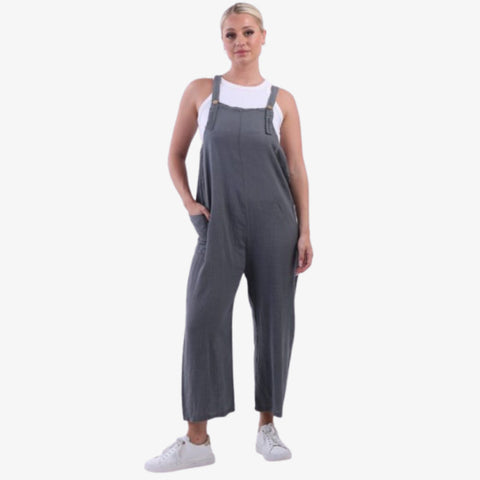 Italian Cotton Plain Wide Leg Dungaree