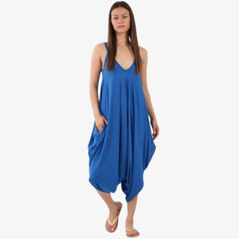 Italian V- Neck Plain Lagenlook Jumpsuit