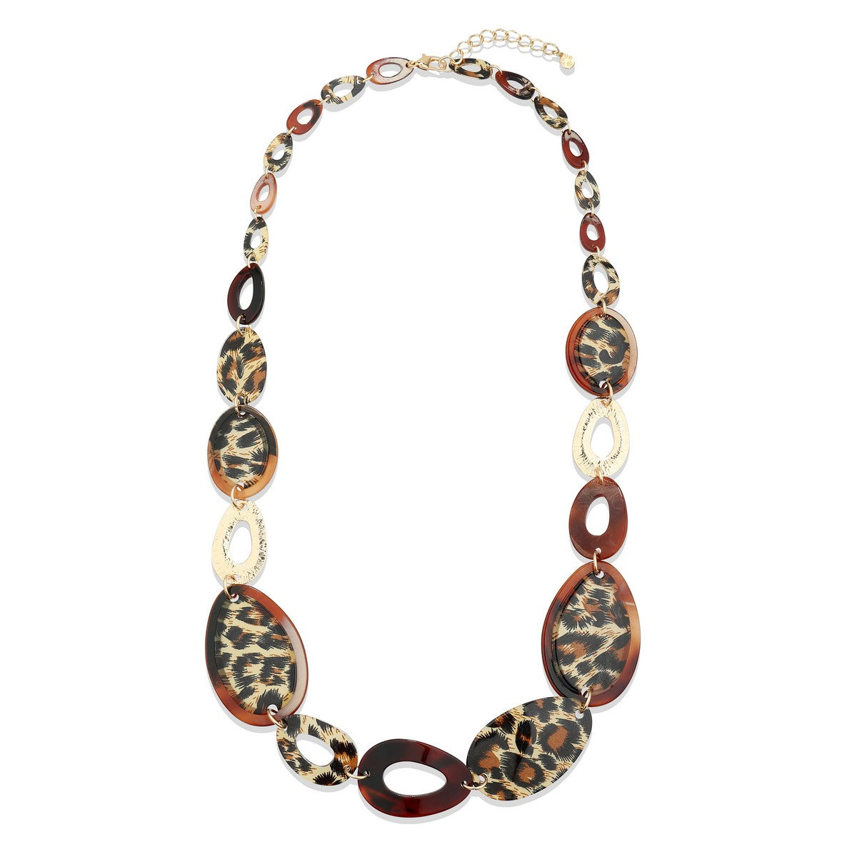 Geometric Chunky Fashion Necklace with Leopard Print