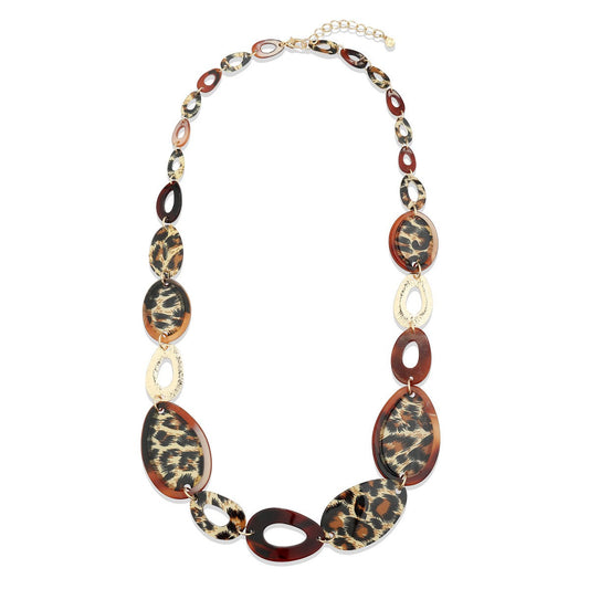 Geometric Chunky Fashion Necklace with Leopard Print