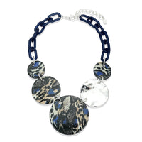Blue Patterned Beaded Statement Fashion Necklace